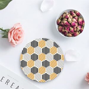 QUANJJ Art Hexagon Stripes Coasters Ceramic Set Round Absorbent Drink Coaster Coffee Tea Cup Placemats Table Mat (Color : D, Size : 6pcs)