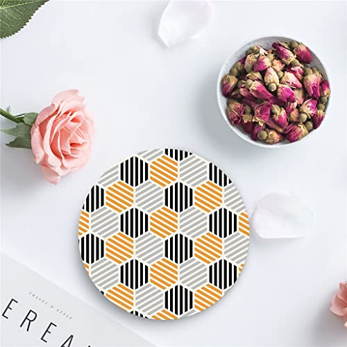 QUANJJ Art Hexagon Stripes Coasters Ceramic Set Round Absorbent Drink Coaster Coffee Tea Cup Placemats Table Mat (Color : D, Size : 6pcs)