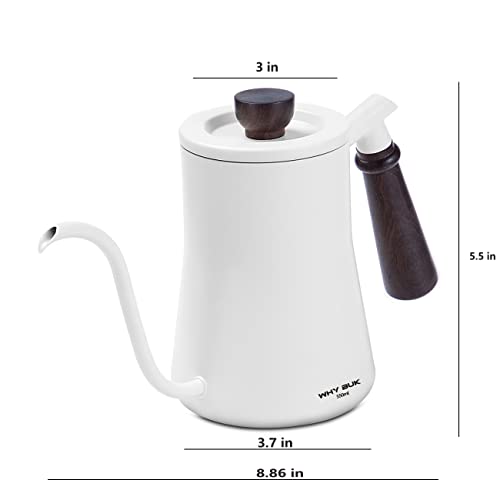 WHYBUK Pour Over Coffee Gooseneck Kettle,Long Narrow Small Drip Coffee Maker Tea Pot is Made of Thickened Stainless Steel,Handle made of Solid Wood to Prevent Scalding(550ml/18oz Black)