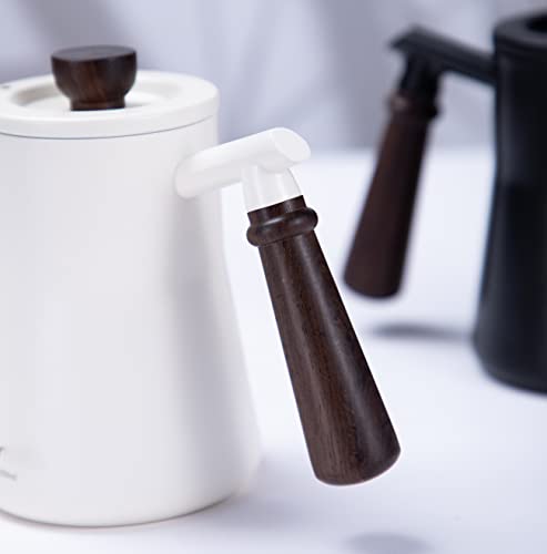 WHYBUK Pour Over Coffee Gooseneck Kettle,Long Narrow Small Drip Coffee Maker Tea Pot is Made of Thickened Stainless Steel,Handle made of Solid Wood to Prevent Scalding(550ml/18oz Black)