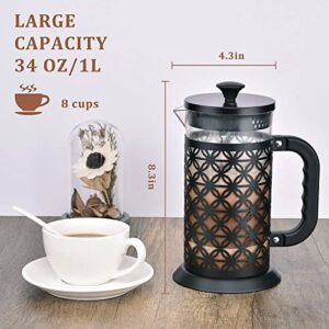 SDFGH Best French Press Coffee Maker 34oz, Coffee French Press,Coffee & Tea Pot,5 Layers Of Filter Element ,Two-way Water Ou