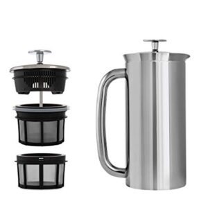 ESPRO P7 French Press - Double Walled Stainless Steel Insulated Coffee and Tea Maker (Polished Stainless Steel, 18 Ounce) Set of 4 Coffee Tasting Cups (White, 10 Ounce)