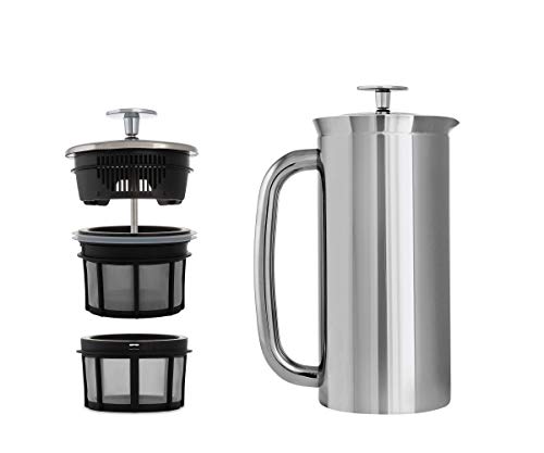 ESPRO P7 French Press - Double Walled Stainless Steel Insulated Coffee and Tea Maker (Polished Stainless Steel, 18 Ounce) Set of 4 Coffee Tasting Cups (White, 10 Ounce)