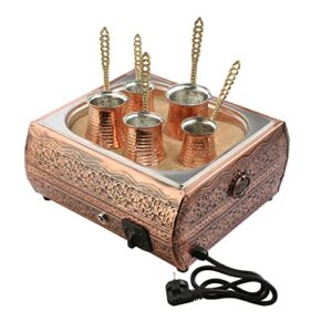 ella home – authentic turkish copper electric hot sand med coffee maker heater machine 110v – 220v + 5 size turkish coffee pot and coffee as gift