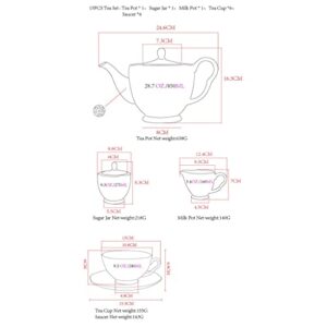 HOUKAI 15pcs European Style Bone China Coffee Set Golden Porcelain Tea Set Afternoon Teapot Sugar Bowl Milk Jug Coffeeware (Color : E)