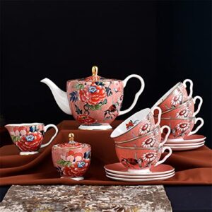 houkai 15pcs european style bone china coffee set golden porcelain tea set afternoon teapot sugar bowl milk jug coffeeware (color : e)