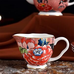 HOUKAI 15pcs European Style Bone China Coffee Set Golden Porcelain Tea Set Afternoon Teapot Sugar Bowl Milk Jug Coffeeware (Color : E)