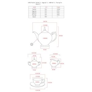 JYDBRT 15pc Set, Flower Embossed Porcelain Coffee Pot Cup Set, Dish Crown Design Dish, Palace Cup Set, Vintage Tea Party