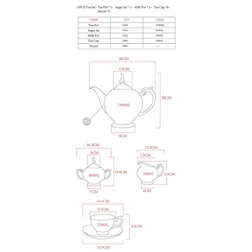 JYDBRT 15pc Set, Flower Embossed Porcelain Coffee Pot Cup Set, Dish Crown Design Dish, Palace Cup Set, Vintage Tea Party