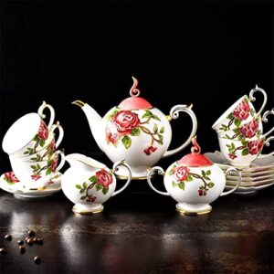 JYDBRT 15pc Set, Flower Embossed Porcelain Coffee Pot Cup Set, Dish Crown Design Dish, Palace Cup Set, Vintage Tea Party