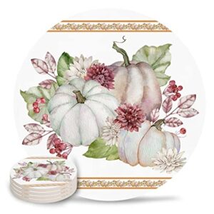 QUANJJ Autumn Flower Leaves Farmhouse Coasters Ceramic Set Round Absorbent Drink Coaster Coffee Tea Cup Placemats Table Mat (Color : D, Size : 4pcs)