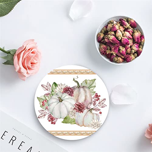 QUANJJ Autumn Flower Leaves Farmhouse Coasters Ceramic Set Round Absorbent Drink Coaster Coffee Tea Cup Placemats Table Mat (Color : D, Size : 4pcs)