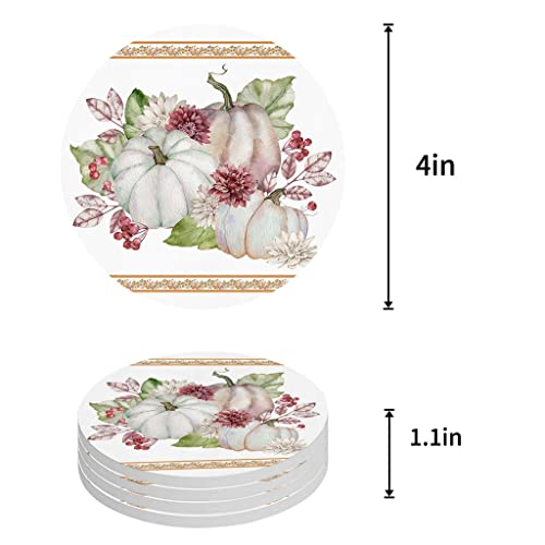 QUANJJ Autumn Flower Leaves Farmhouse Coasters Ceramic Set Round Absorbent Drink Coaster Coffee Tea Cup Placemats Table Mat (Color : D, Size : 4pcs)