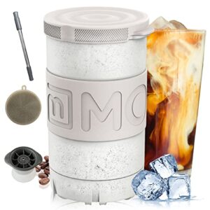 mollbok patented iced coffee maker, anti-crack instant beverage chiller with lid, cools drinks in minutes without dilution, reuses conveniently for wine, juice, tea, cocktail, 14 oz, starlight white