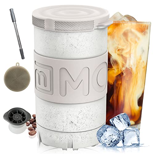 Mollbok Patented Iced Coffee Maker, Anti-Crack Instant Beverage Chiller with Lid, Cools Drinks in Minutes without Dilution, Reuses Conveniently for Wine, Juice, Tea, Cocktail, 14 oz, Starlight White