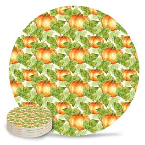 quanjj thanksgiving leaves texture coasters ceramic set round absorbent drink coaster coffee tea cup placemats table mat (color : d, size : 4pcs)