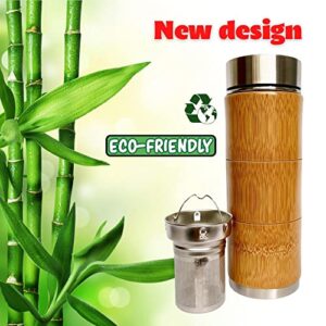 Bamboo Tea Tumbler with Infuser & Strainer 16oz/460ml - Keeps Hot & Cold for 12 Hrs - Vacuum Insulated Stainless Steel Travel Tea Tumbler Infuser Bottle Leaf Tea & Coffee|Tea Mug|Tea Tumbler