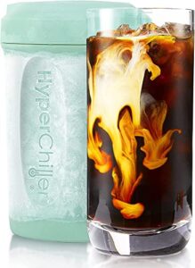 hyperchiller hc2m# patented iced coffee/beverage cooler, new, improved,stronger and more durable! ready in one minute, reusable for iced tea, wine, spirits, alcohol, juice, 12.5 oz, spearmint