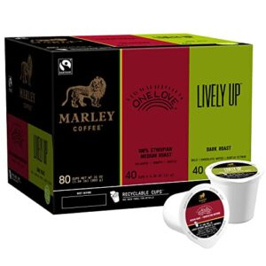 marley coffee one love & lively up variety pack, fairtrade certified, keurig k-cup brewer compatible pods, 80 count