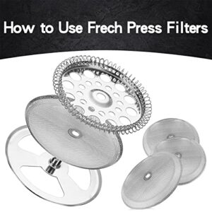 French Press Filter 6 Pieces Stainless Steel Replacement Filters Mesh French Press Screen Filter Replacement for Coffee Tea Makers and Coffee Grounds Filters