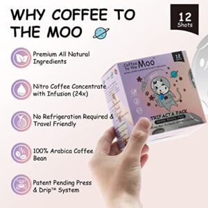 Coffee to the Moo, Nitro Cold Brew Coffee Concentrate Liquid, Gluten Free Medium Dark Roast Arabica Coffee, Instant Coffee Packets Single Serve, 12 Ct, Mix Pack (Keto, Collagen, Brain Support)