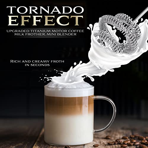 ElitaPro Luxury Edition, ‘Tornado’ effect Milk frother, Leading Tech Design, Triple Power Milk Frother Handheld, Rich Creamy Milk Foam in seconds (Black/Black)