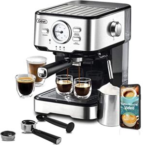 gevi espresso machine 15 bar pump pressure, cappuccino coffee maker with milk foaming steam wand for latte, mocha, cappuccino, 1.5l water tank, 1100w, black1