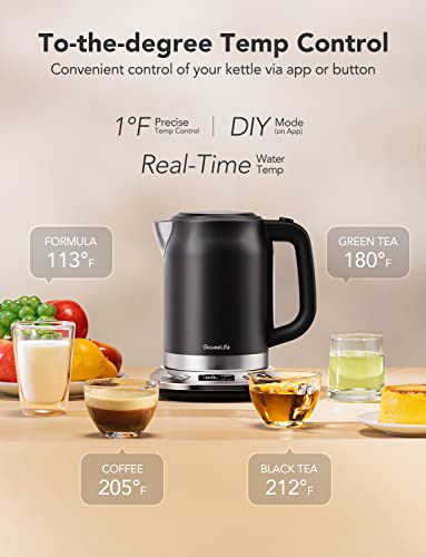 Govee Life Smart Electric Kettle Temperature Control, WiFi Electric Tea Kettle with Alexa Control, 1500W Rapid Boil, 2H Keep Warm, 1.7L BPA Free Stainless Steel Water Boiler for Tea, Coffee, Oatmeal