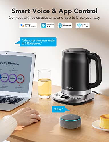 Govee Life Smart Electric Kettle Temperature Control, WiFi Electric Tea Kettle with Alexa Control, 1500W Rapid Boil, 2H Keep Warm, 1.7L BPA Free Stainless Steel Water Boiler for Tea, Coffee, Oatmeal