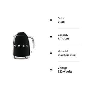 Smeg Black Stainless Steel 50's Retro Electric Kettle