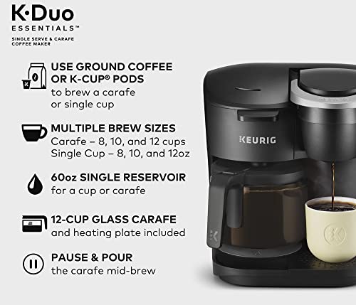 CHNLML Ke-urig K-Duo Essentials Single Serve & Carafe Coffee Maker, Black, 15.75 x 15.67 x 15.75 Inches