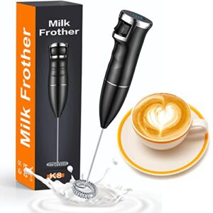 vewaci milk frother handheld, stepless speed electric milk foamer for coffee, type-c rechargeable portable drink mixer for cappuccino/latte/frappe/hot chocolate/protein powder/matcha (black+silver)