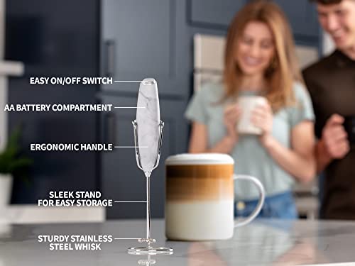 ULTRA HIGH SPEED MILK FROTHER For Coffee With NEW UPGRADED STAND - Powerful, Compact Handheld Mixer with Infinite Uses - Super Instant Electric Foam Maker with Stainless Steel Whisk by Zulay (Marble)