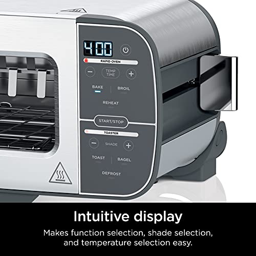 Ninja ST101 Foodi 2-in-1 Flip Toaster, 2-Slice Capacity, Compact Toaster Oven, Snack Maker, Reheat, Defrost, 1500 Watts, Stainless Steel