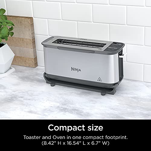 Ninja ST101 Foodi 2-in-1 Flip Toaster, 2-Slice Capacity, Compact Toaster Oven, Snack Maker, Reheat, Defrost, 1500 Watts, Stainless Steel