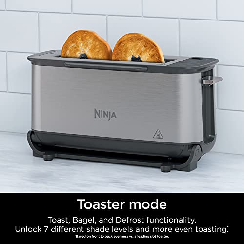 Ninja ST101 Foodi 2-in-1 Flip Toaster, 2-Slice Capacity, Compact Toaster Oven, Snack Maker, Reheat, Defrost, 1500 Watts, Stainless Steel