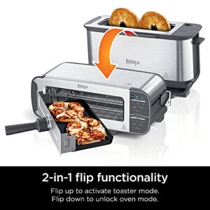 Ninja ST101 Foodi 2-in-1 Flip Toaster, 2-Slice Capacity, Compact Toaster Oven, Snack Maker, Reheat, Defrost, 1500 Watts, Stainless Steel