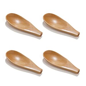 nuomi 4 pack wooden scooper solid wood spoon mini salt scoop with short handle for loose tea leaves, coffee beans, candy, milk powder, spice, natural color