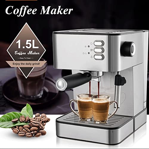 QYTECkfj Coffee Machines Coffee Machine Espresso Machine Household Semi-Automatic Pump Milk Frother Portable Espresso (Color : Silver, Size : EU)