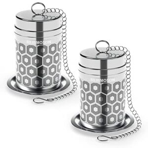 2 Pack Reinmoson Tea Strainers for Loose Tea, Extra Fine Mesh Tea Infuser for Loose Leaf Tea, 304 Stainless Steel & Updated Slim Threaded Lid, Loose Leaf Tea Steeper for Black Tea, Rooibos, etc