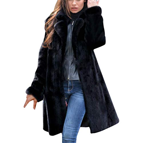 HINDOLA Womens Faux Fur Parka Coats Women Fuzzy Fleece Lapel Winter Warm Overcoat Long Cardigan Jackets Outwear