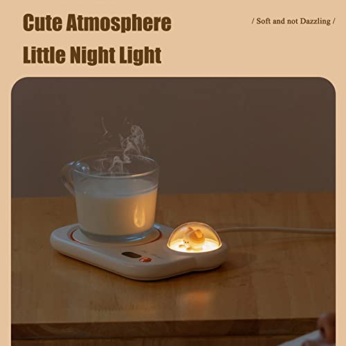 Smart Coffee Mug Warmer, Coffee Cup Heater with Cute Cat Night Light, Auto Shut Off, 3 Temperature Setting LED Display, Electric Beverage Warmer Plate for Coffee Tea Milk Cocoa and etc, White