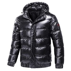 hindola mens down coats removable hood winter thicken warmth puffer jacket shiny fashion waterproof parka coat outerwear