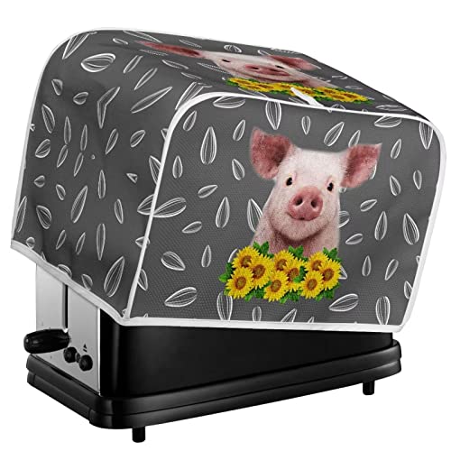 FUIBENG Cute Pig With Sunflower Toaster Covers 2 Slice Fingerprint And Greasy Protection Break Maker Cover Washable Kitchen Appliance Organizer Bag for Most Standard Toasters -S