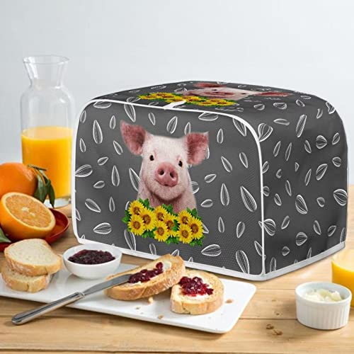 FUIBENG Cute Pig With Sunflower Toaster Covers 2 Slice Fingerprint And Greasy Protection Break Maker Cover Washable Kitchen Appliance Organizer Bag for Most Standard Toasters -S