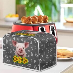 FUIBENG Cute Pig With Sunflower Toaster Covers 2 Slice Fingerprint And Greasy Protection Break Maker Cover Washable Kitchen Appliance Organizer Bag for Most Standard Toasters -S