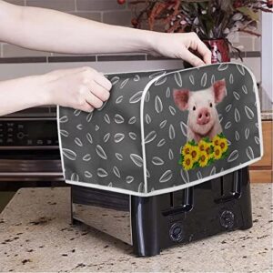 FUIBENG Cute Pig With Sunflower Toaster Covers 2 Slice Fingerprint And Greasy Protection Break Maker Cover Washable Kitchen Appliance Organizer Bag for Most Standard Toasters -S