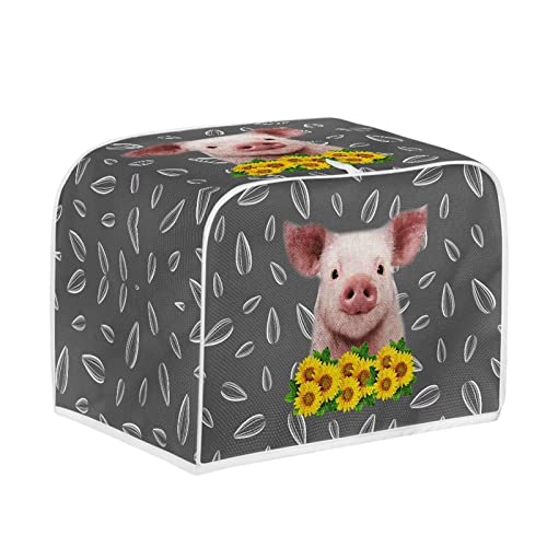 FUIBENG Cute Pig With Sunflower Toaster Covers 2 Slice Fingerprint And Greasy Protection Break Maker Cover Washable Kitchen Appliance Organizer Bag for Most Standard Toasters -S