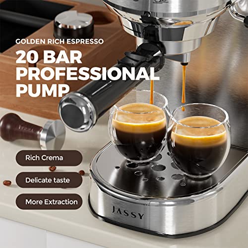 JASSY Espresso Machine Latte Makers 20 Bar Cappuccino Machines with Milk Frother for Espresso/Cappuccino/Latte for Home Brewing with 35 oz Removable Water Tank/Full Stainless Steel /1450W