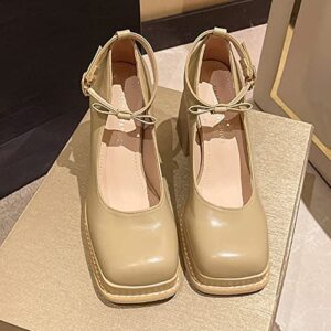 Women Casual Shoes Fashion Square Toe High Heel Thick Heel Square Heel Comfortable Simple Spring New Pattern Shoes Women Casual Shoes Slip on Khaki